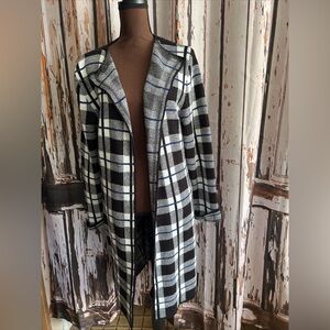 Hannah large black blue white plaid long sleeve cardigan see details